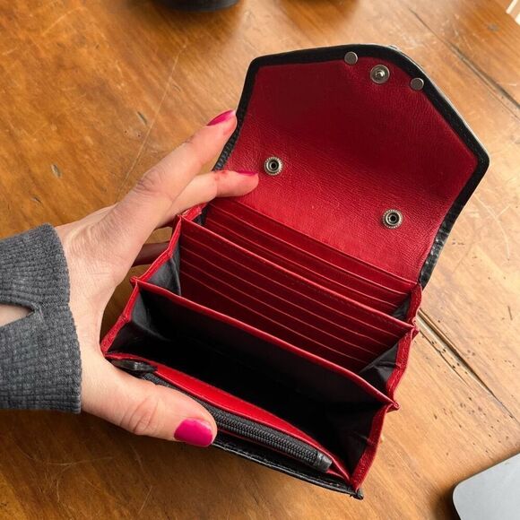 Brighton Bellessimo Leopard Calf Hair & Black Croc Embossed Leather Folio Wallet - Picture 5 of 9